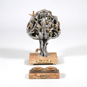 (2pc) FRANK MEISLER TREE OF LIFE & SCULPTURAL CANDLESTICKS