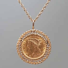 1902 LIBERTY HEAD $5 GOLD US COIN NECKLACE