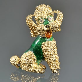 18K GOLD & ENAMELED POODLE PIN