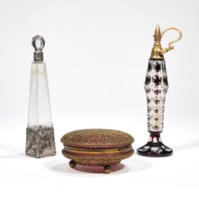 (3pc) SILVER OVERLAY & OTHER GLASS OBJECTS