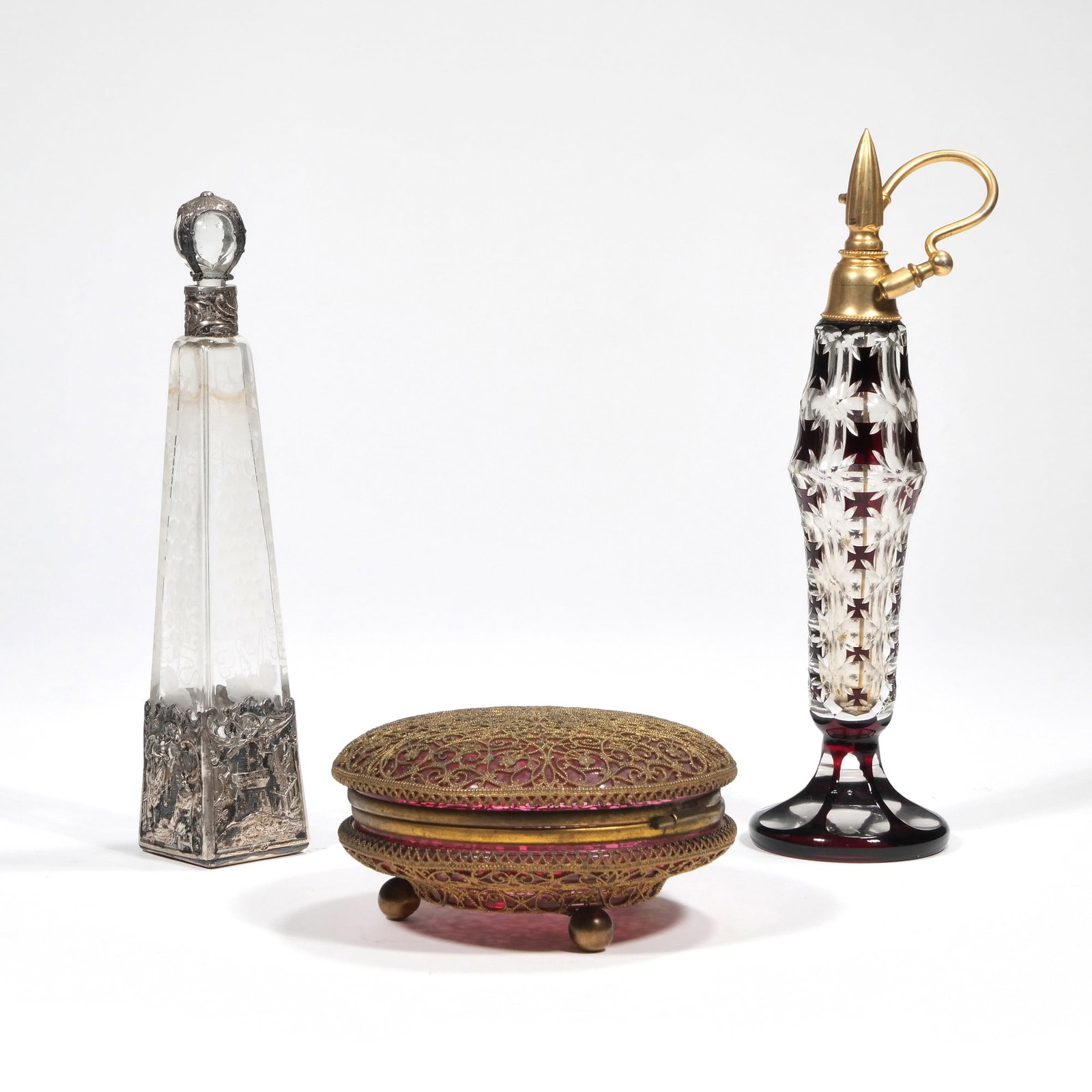 (3pc) SILVER OVERLAY & OTHER GLASS OBJECTS (1 of 12)