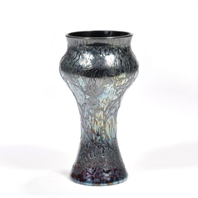 SILVER OVERLAY FAVRILE ART GLASS VASE