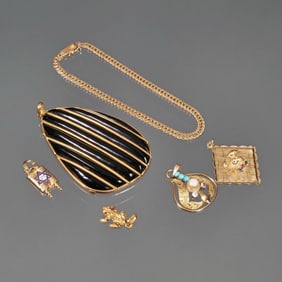 (6pc) GOLD PENDANTS & 14K GOLD BRACELET GROUP