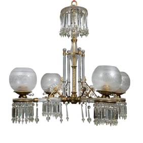 LARGE FANCY BRASS & CUT GLASS CHANDELIER, TOMMY MOTTOLA
