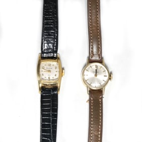 (2pc) OMEGA & BULOVA LADY'S GOLD WATCHES