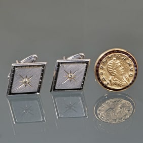 (3pc) 14K GOLD LUCIEN PICCARD CUFFLINKS