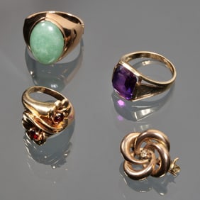 (4pc) MISC. GOLD RINGS & PIN