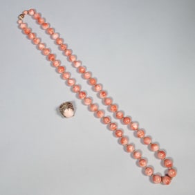 (2pc) CORAL & GOLD DEMI PARURE
