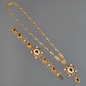 (2pc) VERMEIL ANTIQUE-STYLE NECKLACE & BRACELET