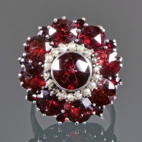 GARNET ROSE CUT & SILVER RING