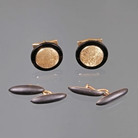 (2pc) PAIRS 14K GOLD & ONYX / JET CUFFLINKS