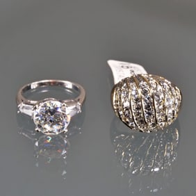(2pc) 14K WHITE GOLD RING WITH SIMULATED DIAMONDS