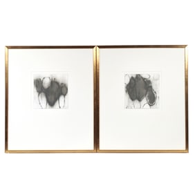 (2pc) GEOMETRIC ABSTRACT CHARCOAL DRAWINGS, AFTER BRAQUE