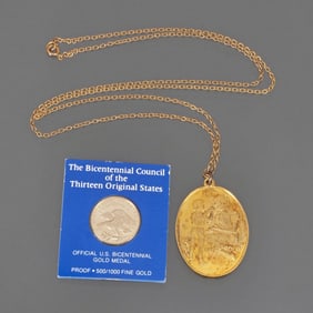 (2pc) STERLING NECKLACE & GOLD COMMEMORATIVE COIN