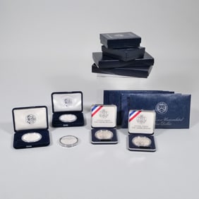 (9pc) AMERICAN SILVER PROOF DOLLARS AND OTHER SILVER COINS