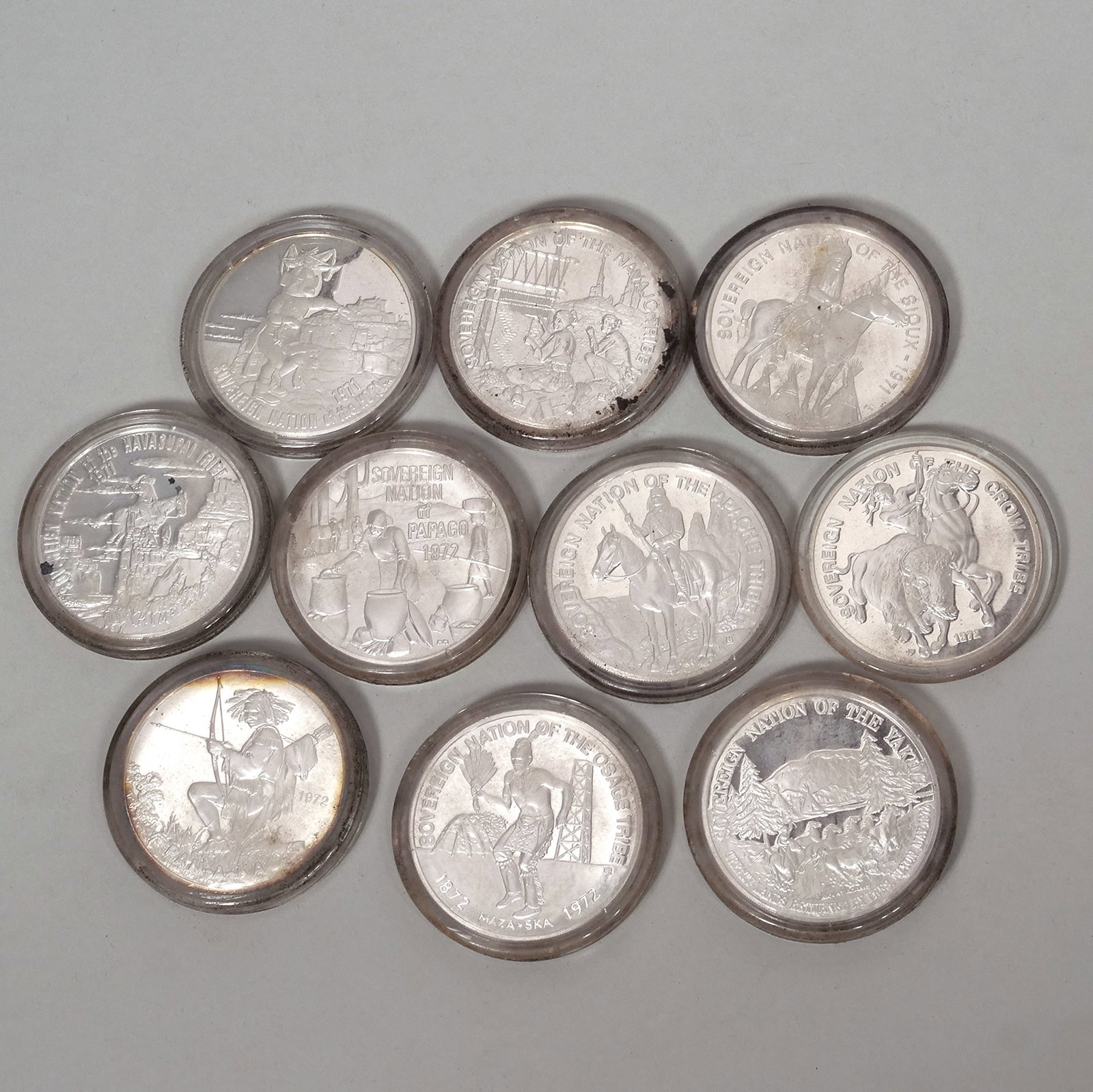 (10pc) GROUP OF NATIVE AMERICAN STERLING SILVER COINS (1 of 2)