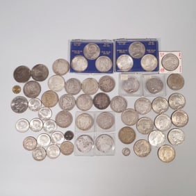 MIXED SILVER COINS & SILVER PROOF SETS