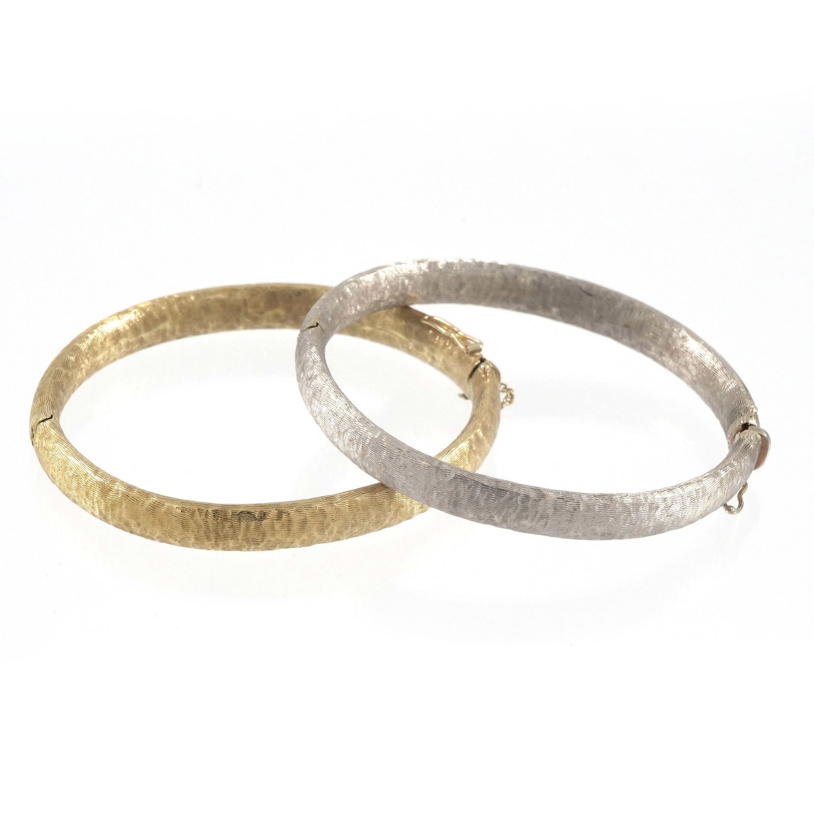 (2pc) 18K ITALIAN BRUSHED GOLD HARD BRACELETS (1 of 8)