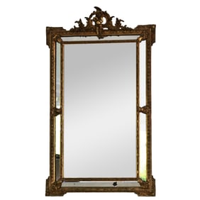 IMPRESSIVE FRENCH GILT OVERMANTEL PARCLOSE MIRROR