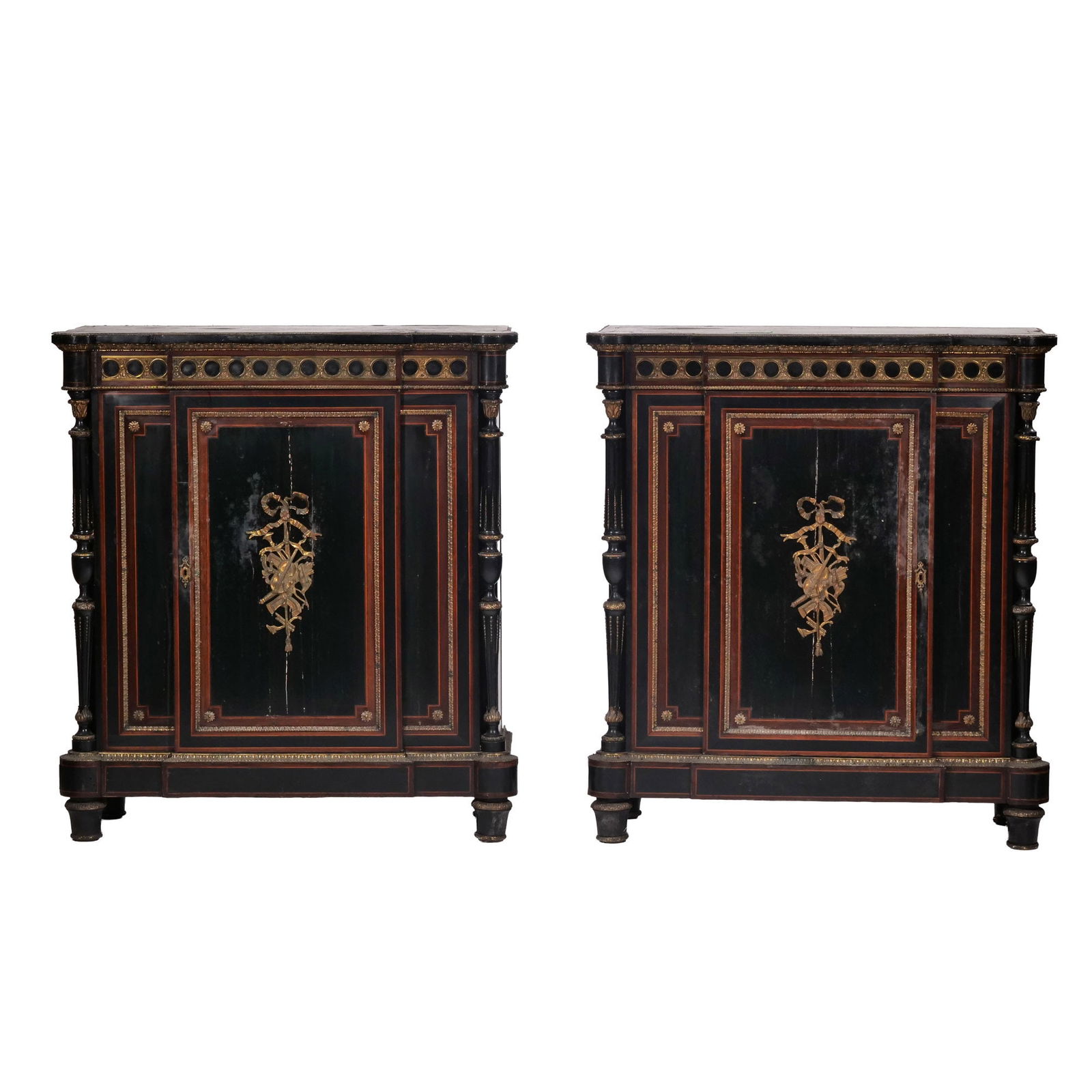 PAIR FRENCH ORMOLU MOUNTED EBONIZED INLAID MUSIC CHESTS (19TH CENTURY), MYRTLE SCHAAF (1 of 17)