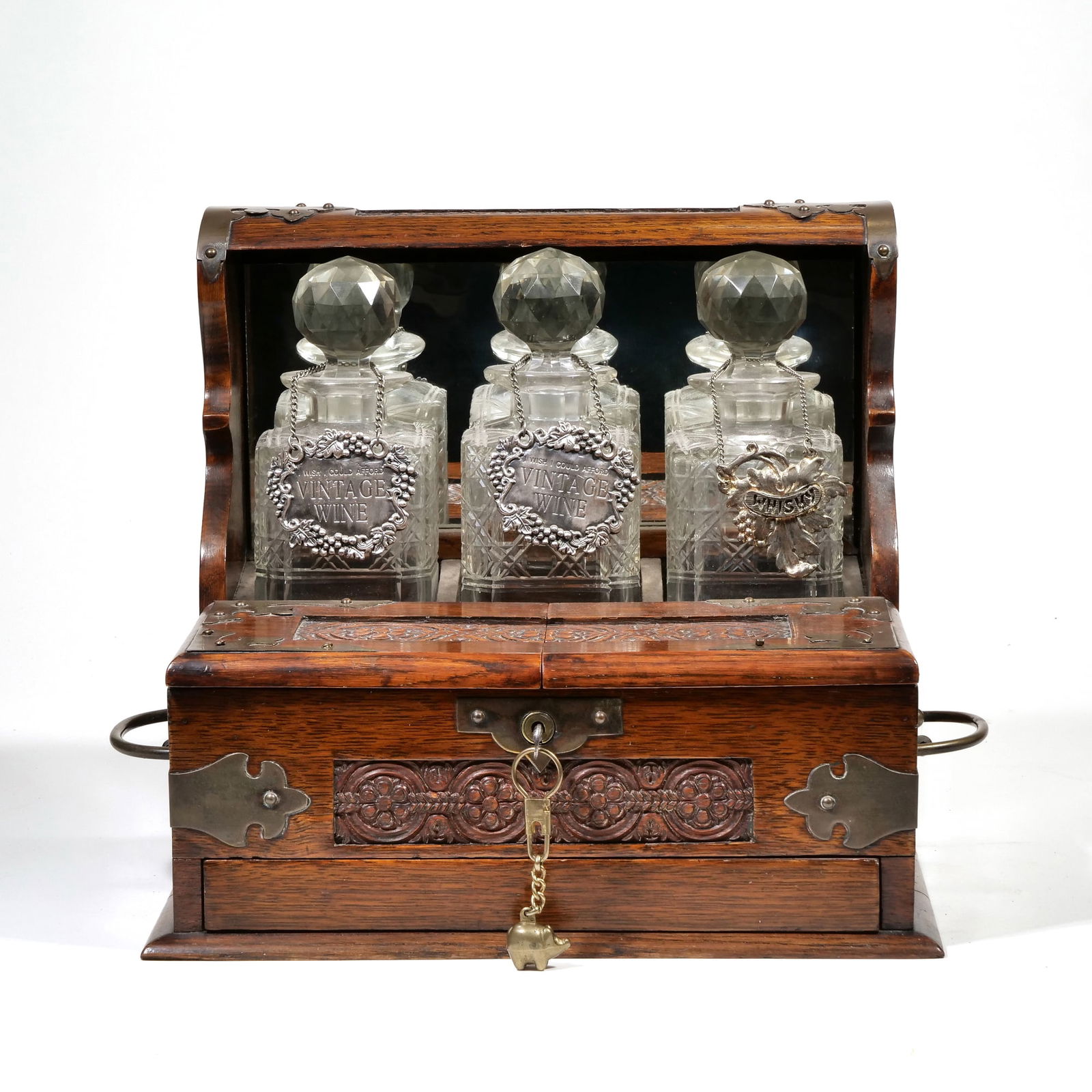 AN OAK & CRYSTAL ANTIQUE TANTALUS (1 of 7)