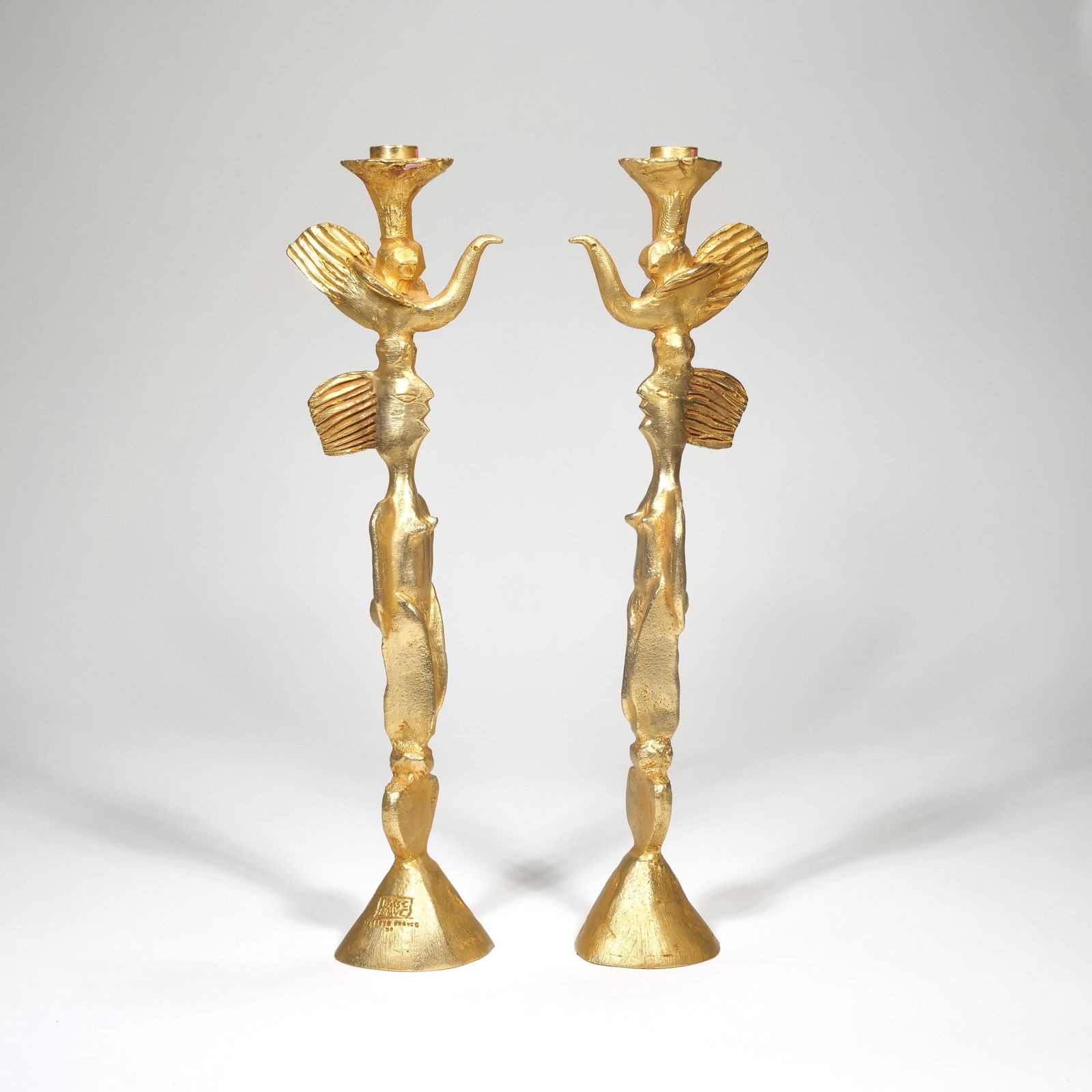 PAIR PIERRE CASENOVE (FRENCH, B 1967) GILT BRONZE CANDLESTICKS (1 of 9)