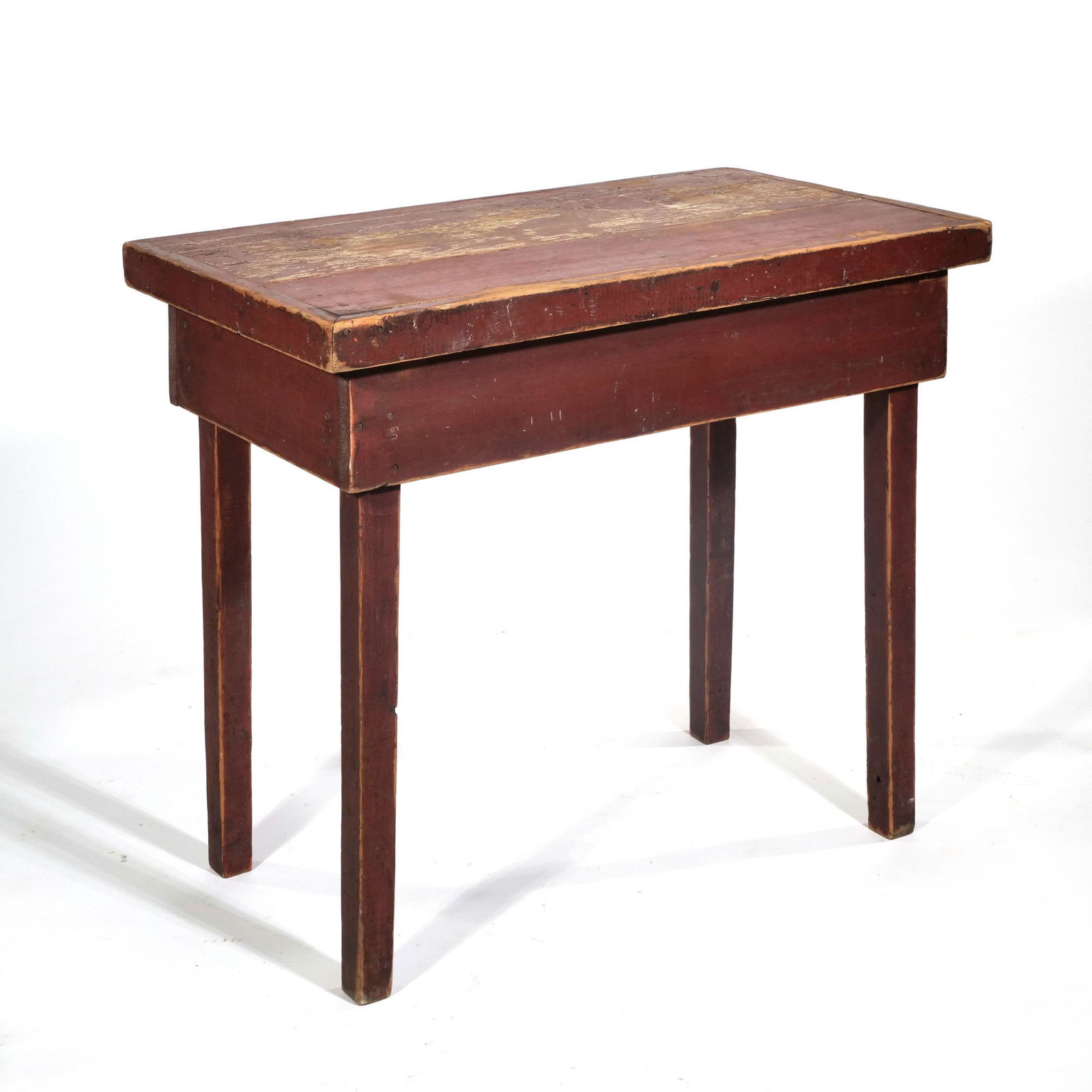 PRIMITIVE RED-PAINTED COUNTRY BISCUIT TABLE, PINE (1 of 9)