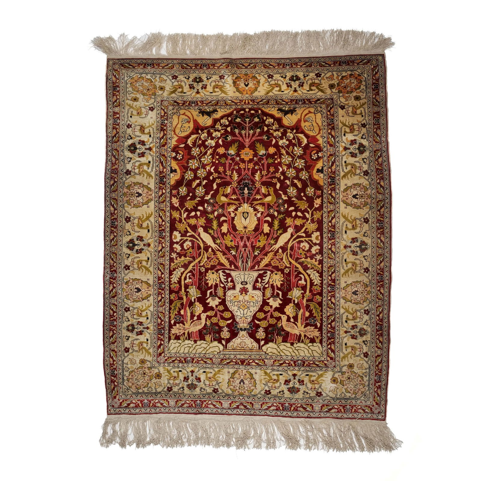 PERSIAN SILK TREE OF LIFE RUG WITH CENTRAL VASE & BIRD MOTIFS (1 of 7)