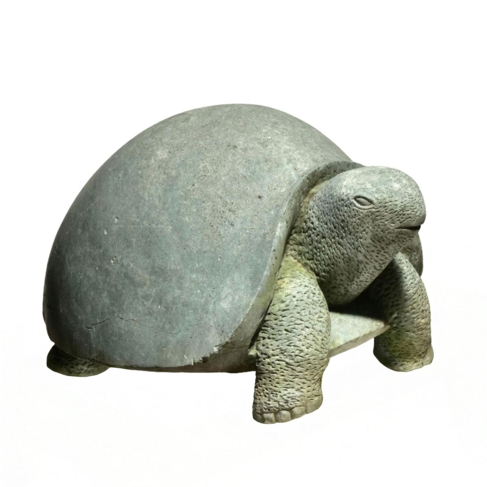 LIFE-SIZED AFRICAN SHONA SCHOOL (20TH CENTURY) GREEN STONE CARVED TURTLE (1 of 8)