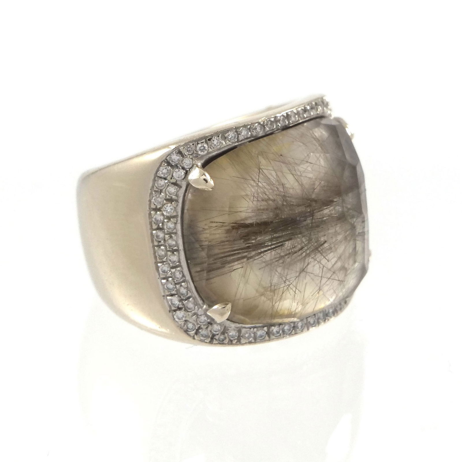RUTILATED QUARTZ, DIAMOND, & 18K WHITE GOLD RING (1 of 5)