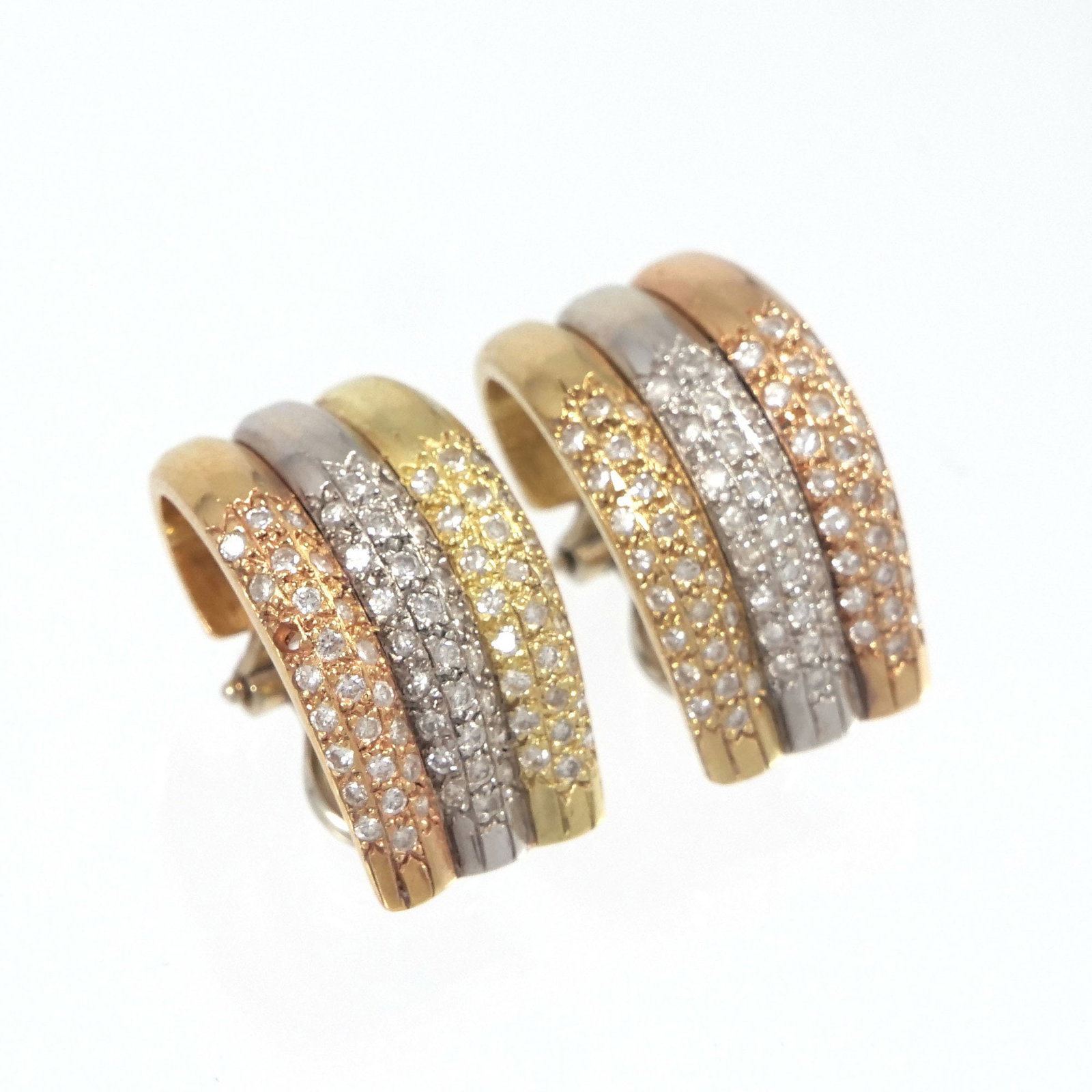 18K GOLD & DIAMOND TRICOLOR HUGGIE EARRINGS (1 of 5)