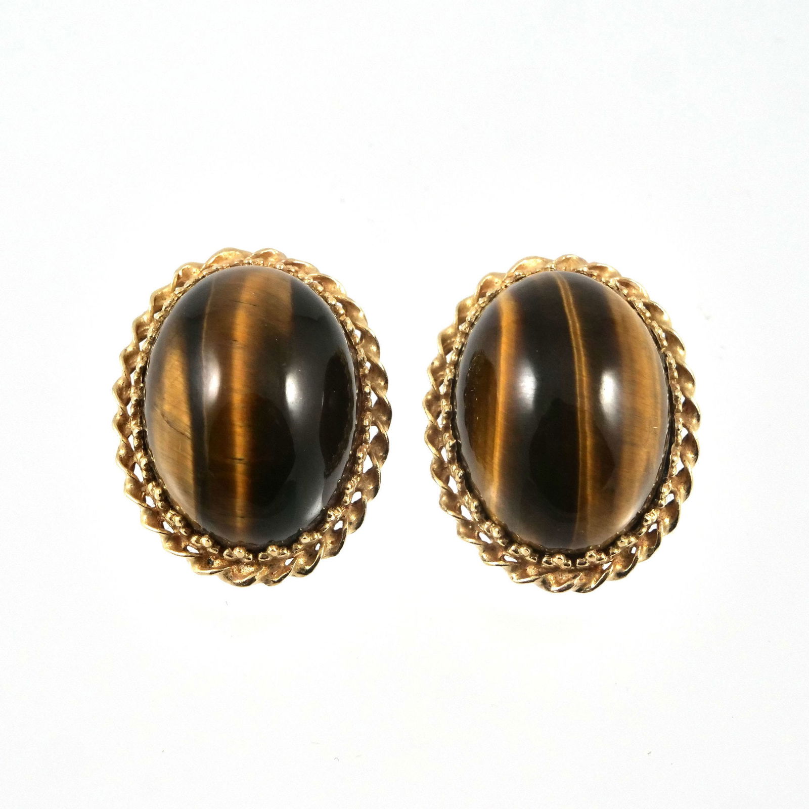 14K GOLD & TIGERS EYE CLIP EARRINGS (1 of 5)
