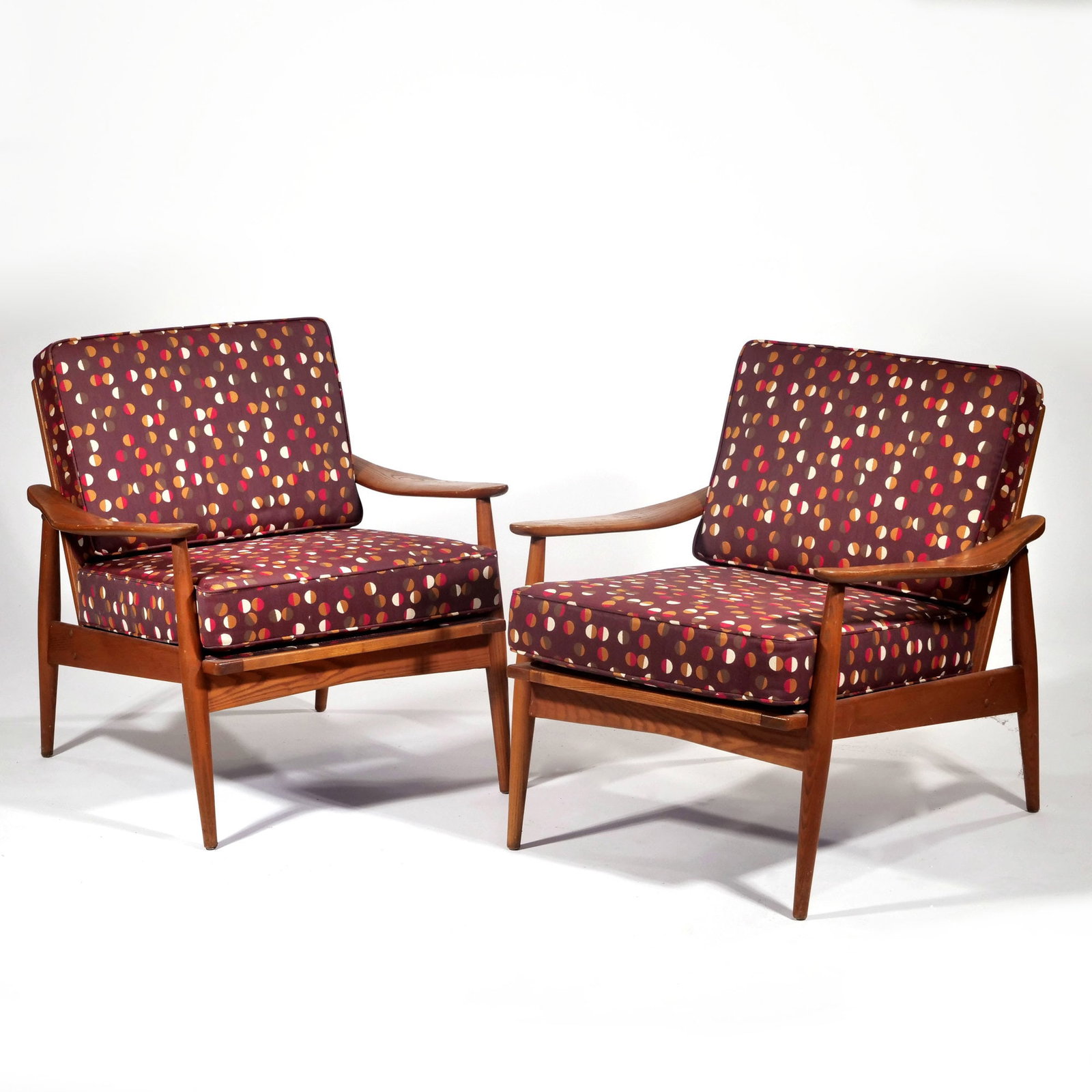 (2pc) PAIR MID-CENTURY TEAK ARMCHAIRS, SCANDINAVIAN STYLE, UPHOLSTERED (1 of 10)
