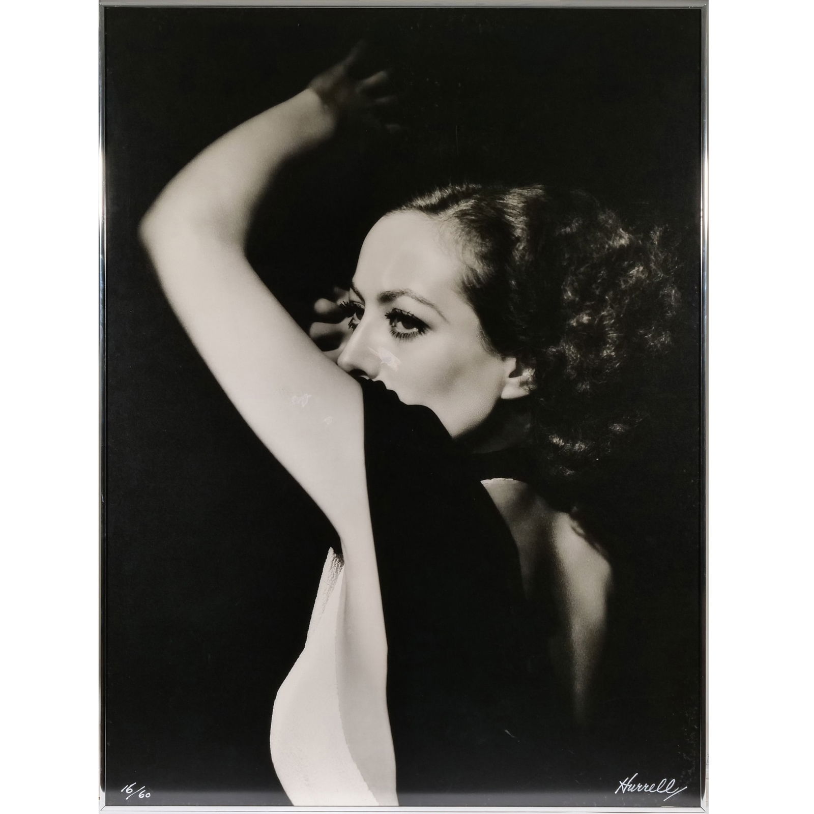 GEORGE HURRELL (1904-1992) VERY LARGE PRINT OF JOAN CRAWFORD: Joan Crawford, 1932 47.5 x 35.5 in. sight signed lower right, ed 16/60 in silver ink - h. 48 x w. 36 in. (frame)