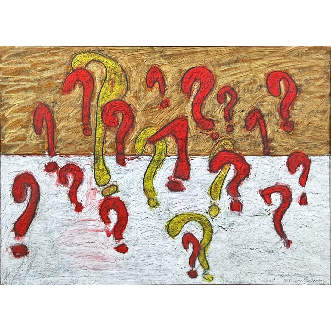 LOUIS MUELLER (AMERICAN, B., 1943): Questioning oil on paper h. 21.25 x 29.25 in., sight Signed & dated "August 21, 1998" lower right h. 35 x w. 43 x d. 2 in. (frame)