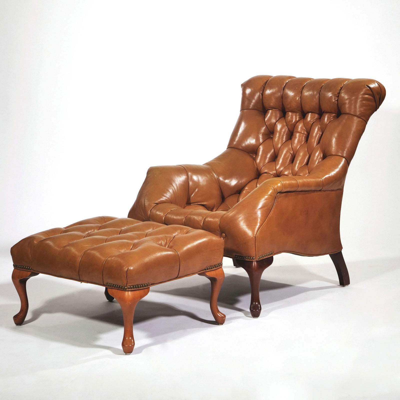 (2pc) LEATHER UPHOLSTERED TUFTED LOUNGE CHAIR & OTTOMAN (1 of 12)