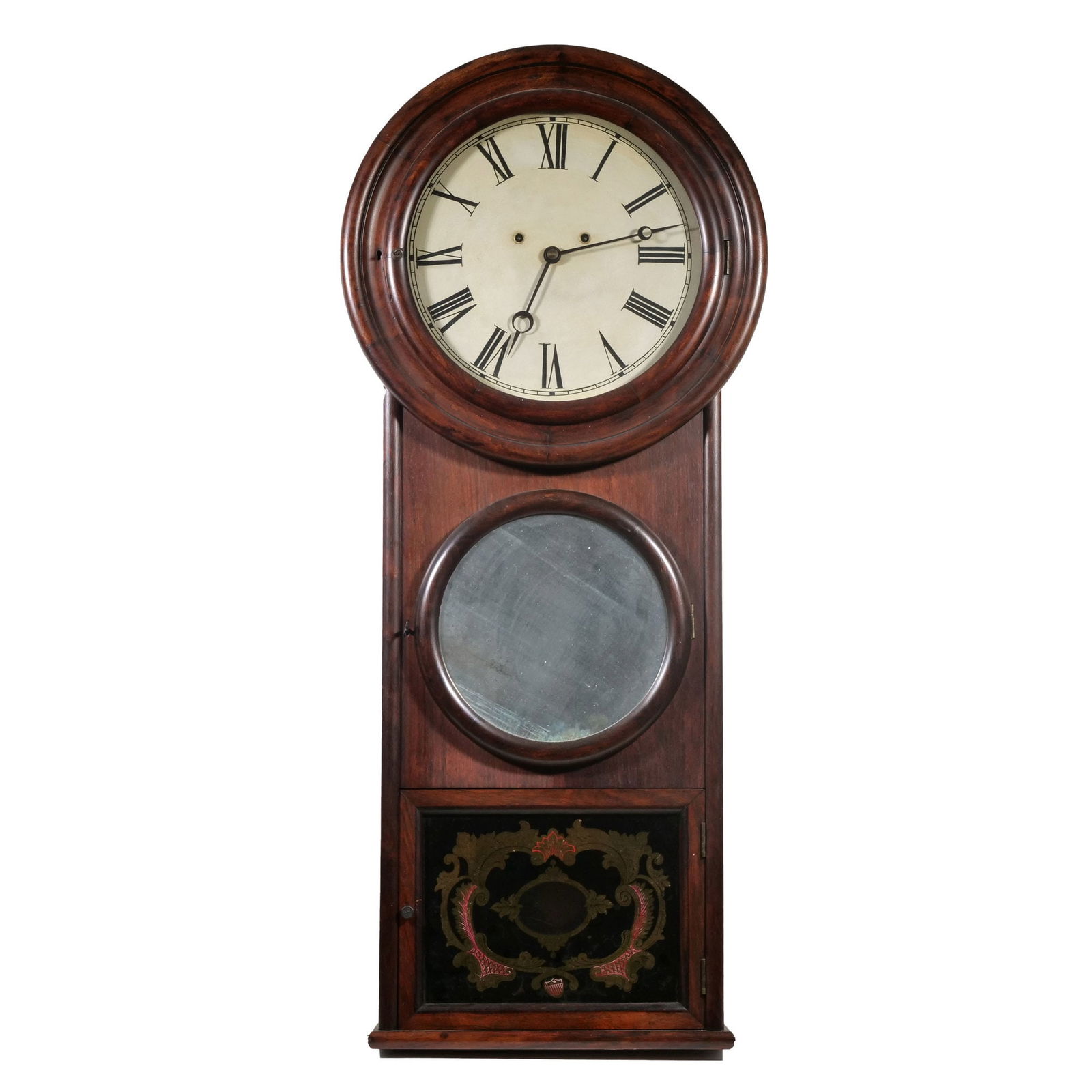 E.F. & W.W. CARTER 8-DAY MAHOGANY-CASE WALL CLOCK, REVERSE-PAINTED GLASS (1 of 10)