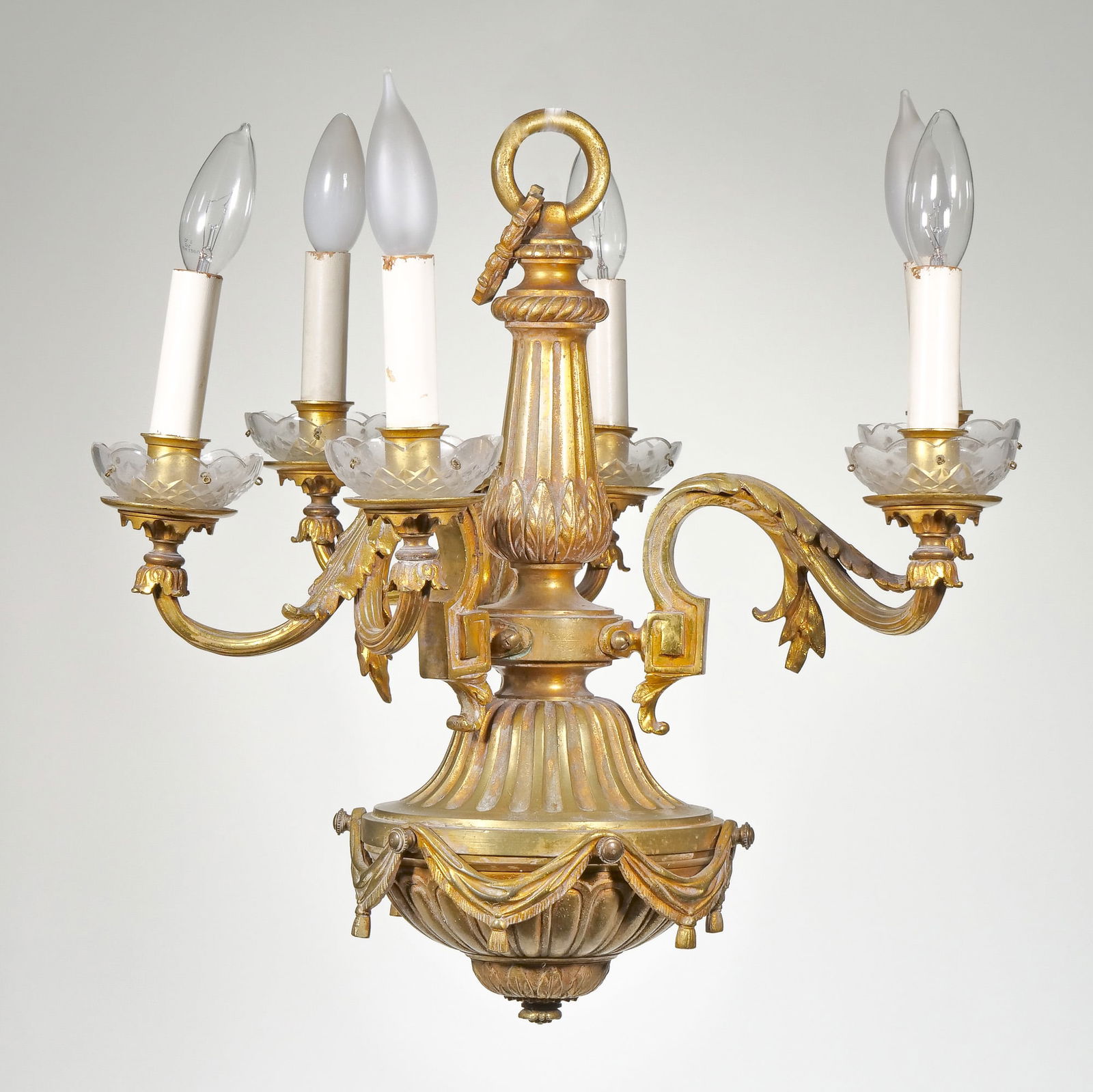 A FRENCH REGENCY STYLE BRONZE 6-LITE CHANDELIER (1 of 13)