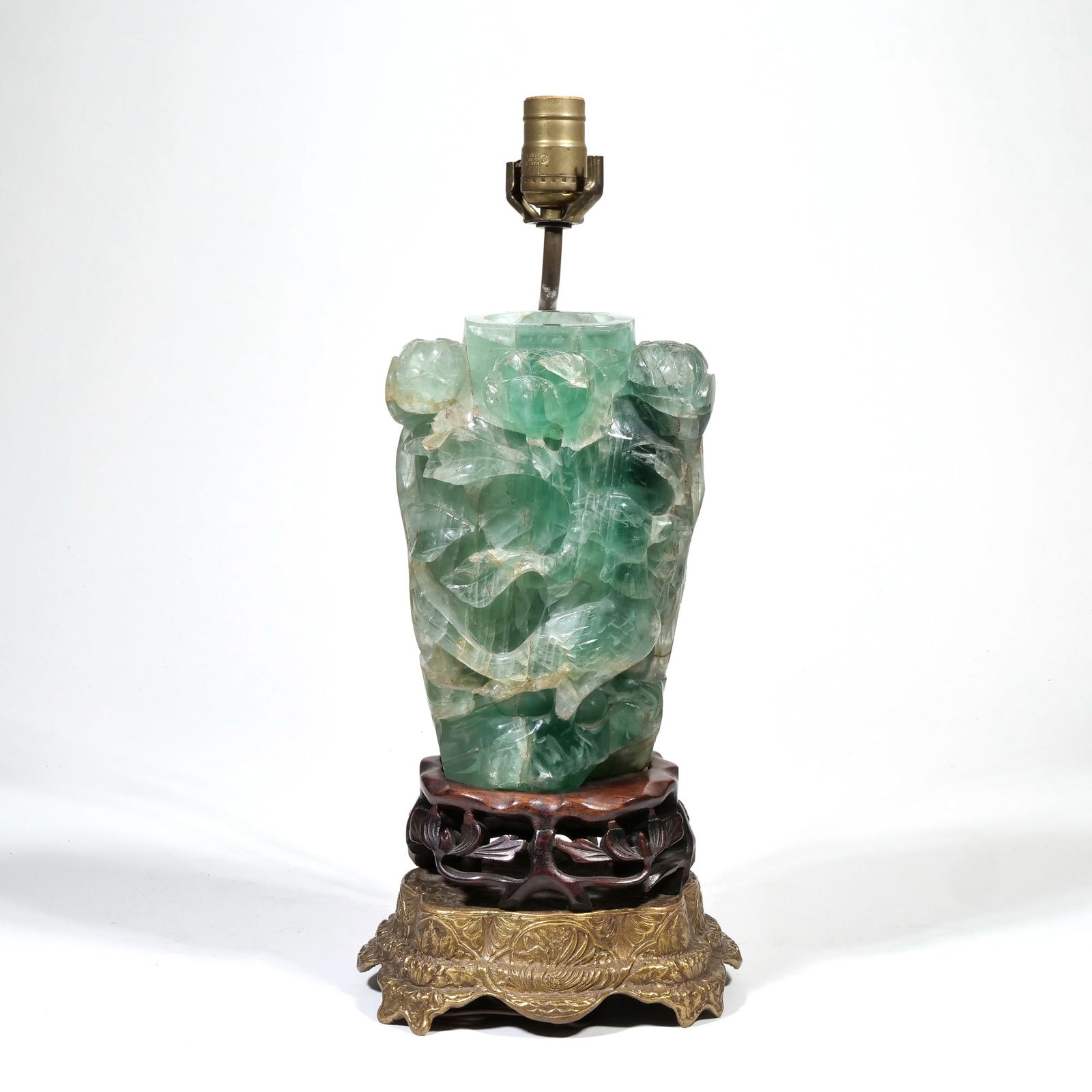 CHINESE CARVED GREEN QUARTZ VASE / LAMP (1 of 10)