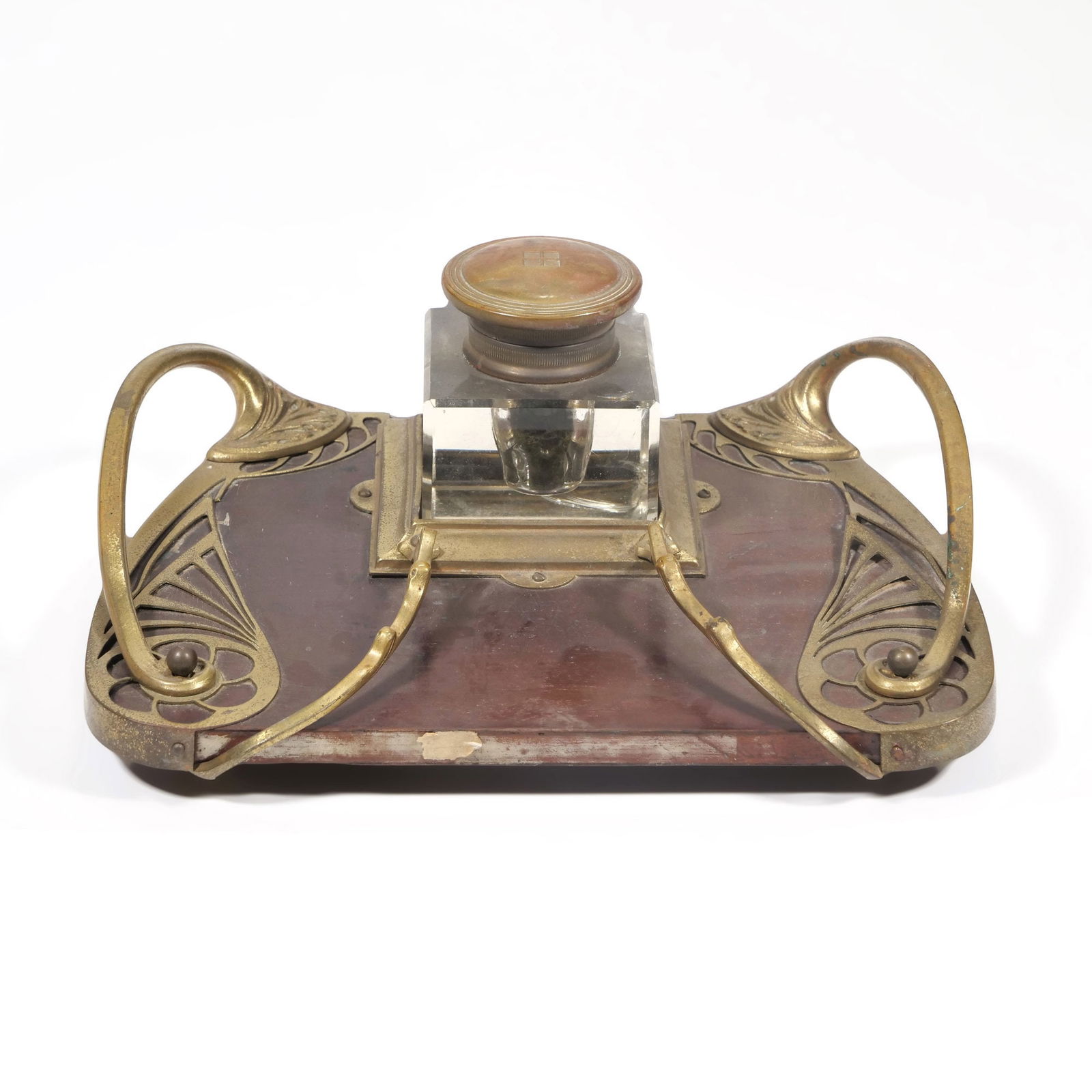 ART NOUVEAU BRASS AND WOOD INKWELL (1 of 10)