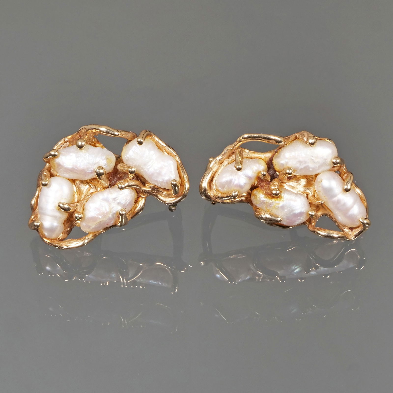 PAIR BAROQUE PEARL & 14K GOLD EARRINGS (1 of 3)