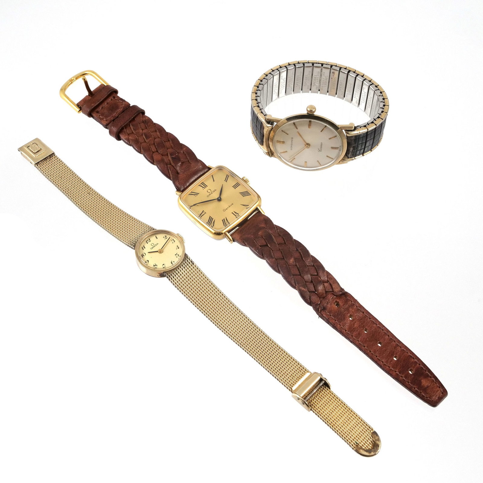 (3pc) GOLD FILLED WRISTWATCHES, LONGINES & OMEGA (1 of 11)