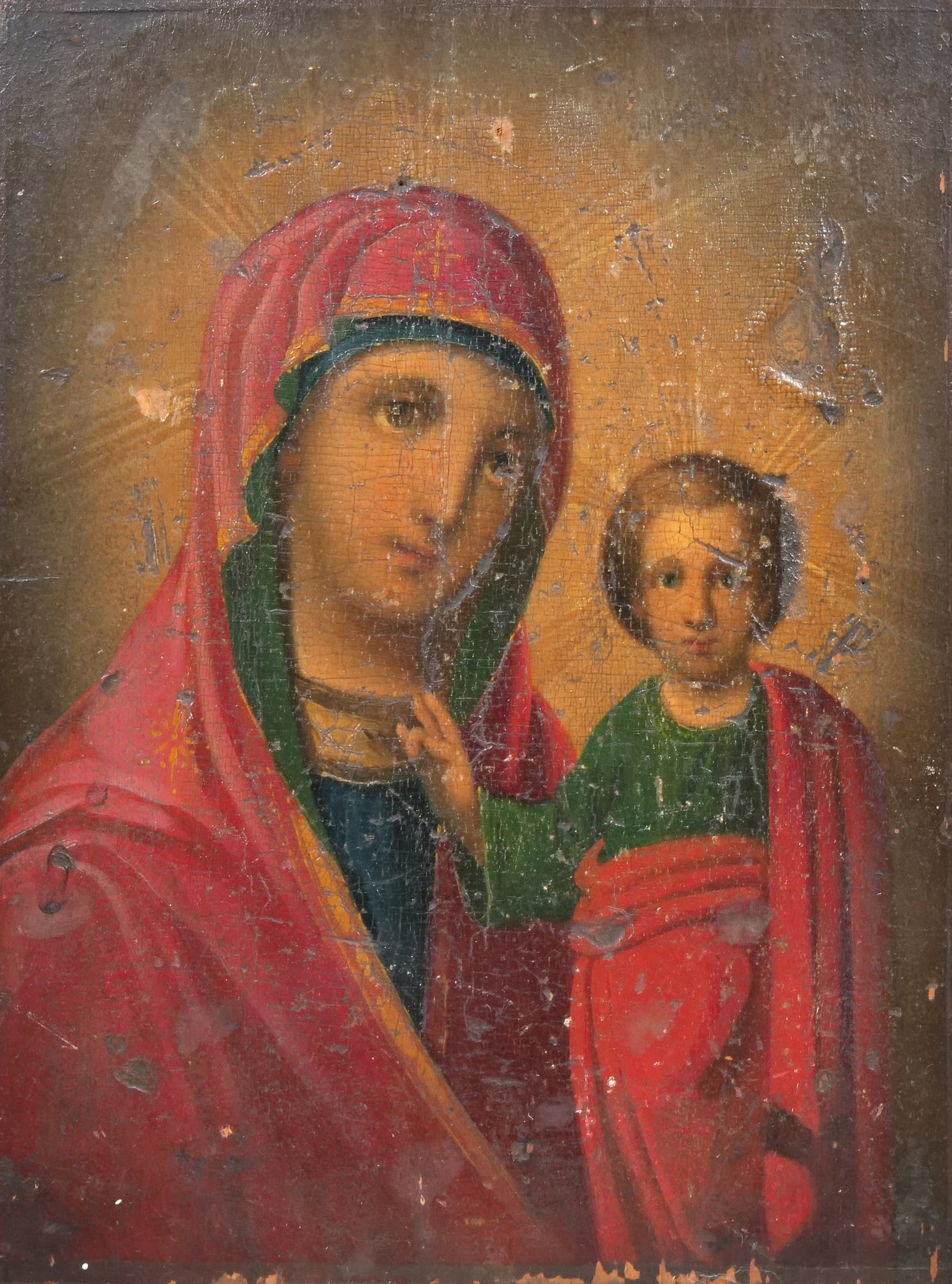 RUSSIAN (19TH CENTURY) OIL ON WOOD ICON, OUR LADY OF KAZAN (1 of 7)