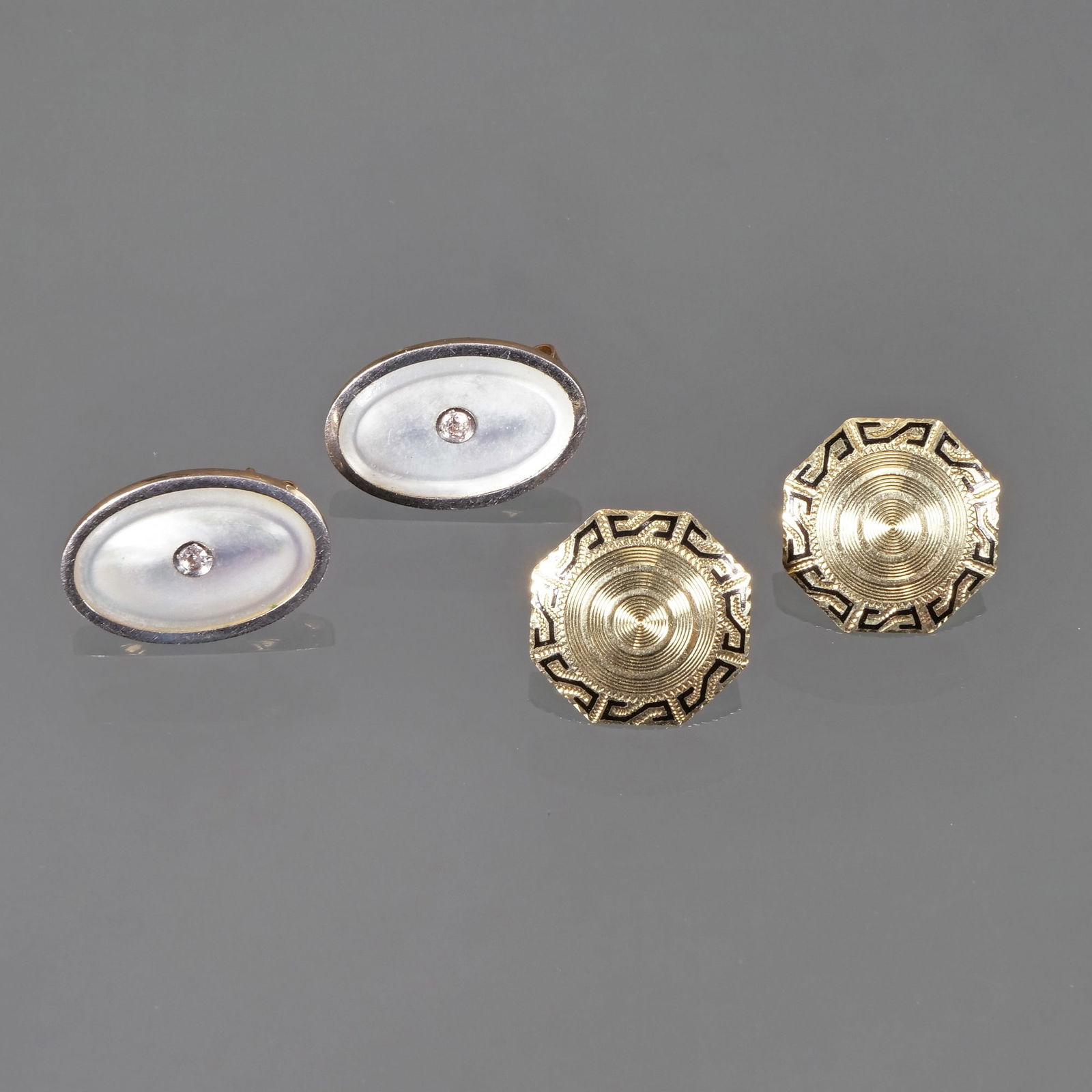 TWO PAIRS OF 14K GOLD CUFFLINKS CONVERTED TO EARRINGS (1 of 5)