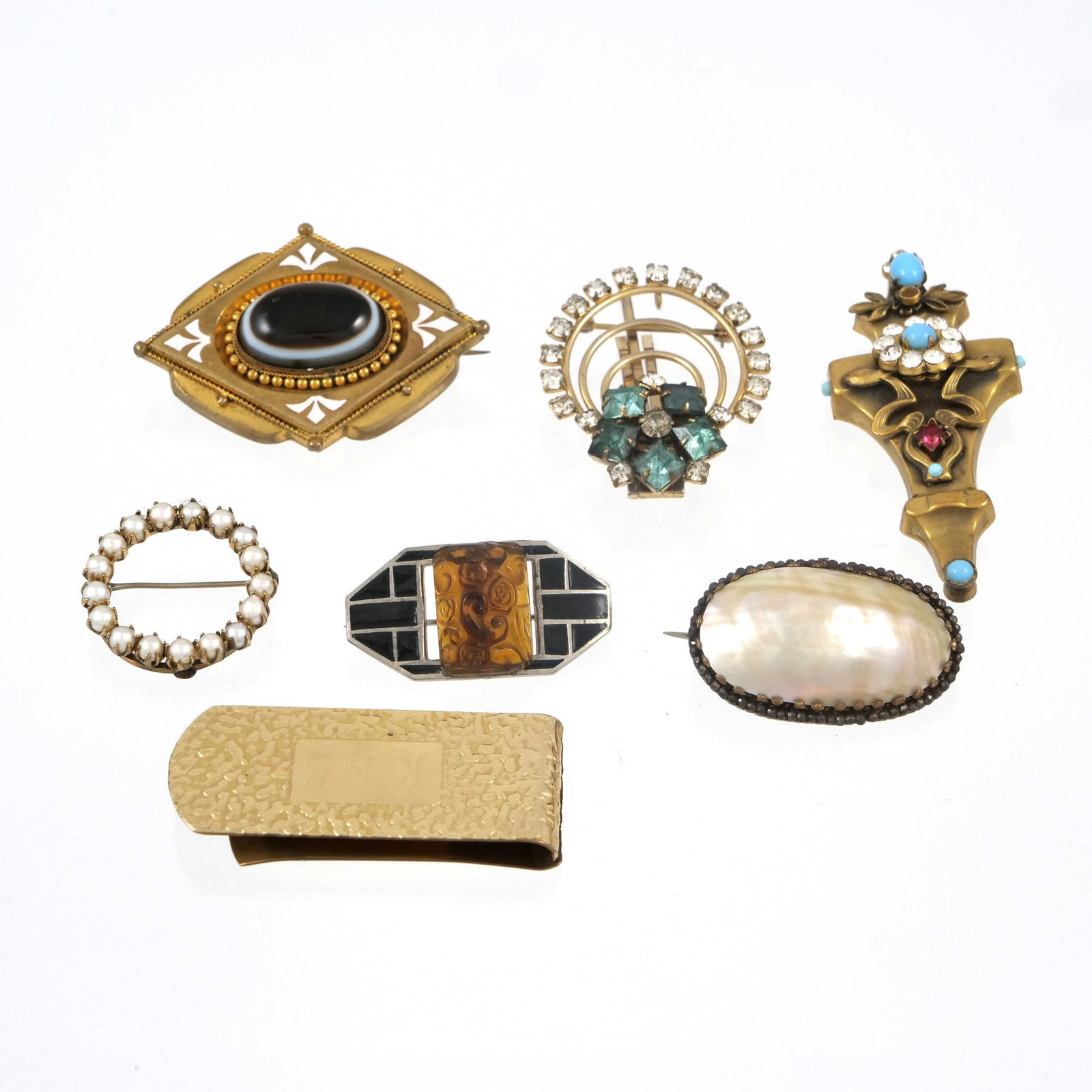 (7pc) VINTAGE COSTUME JEWELRY BROOCHES (1 of 4)