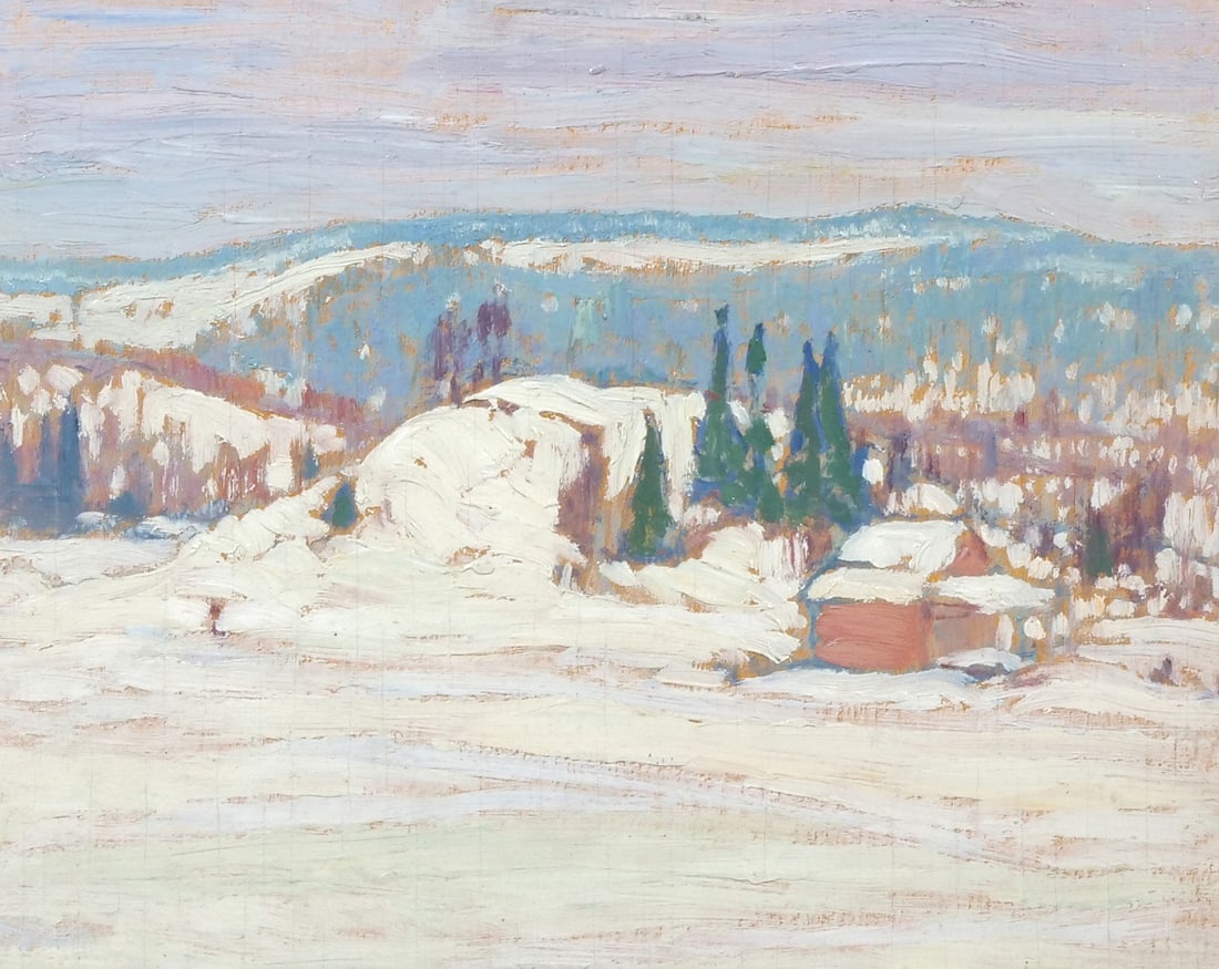 ALEXANDER YOUNG JACKSON (CANADIAN, 1882-1974): Hill Country, Eastern Townships, c. 1915 Oil on board Signed lower right, titled and signed on verso - h. 16.5 x w. 19 in. Inventory No. 77-5 Provenance: Purchased by the consignor from Kaspar
