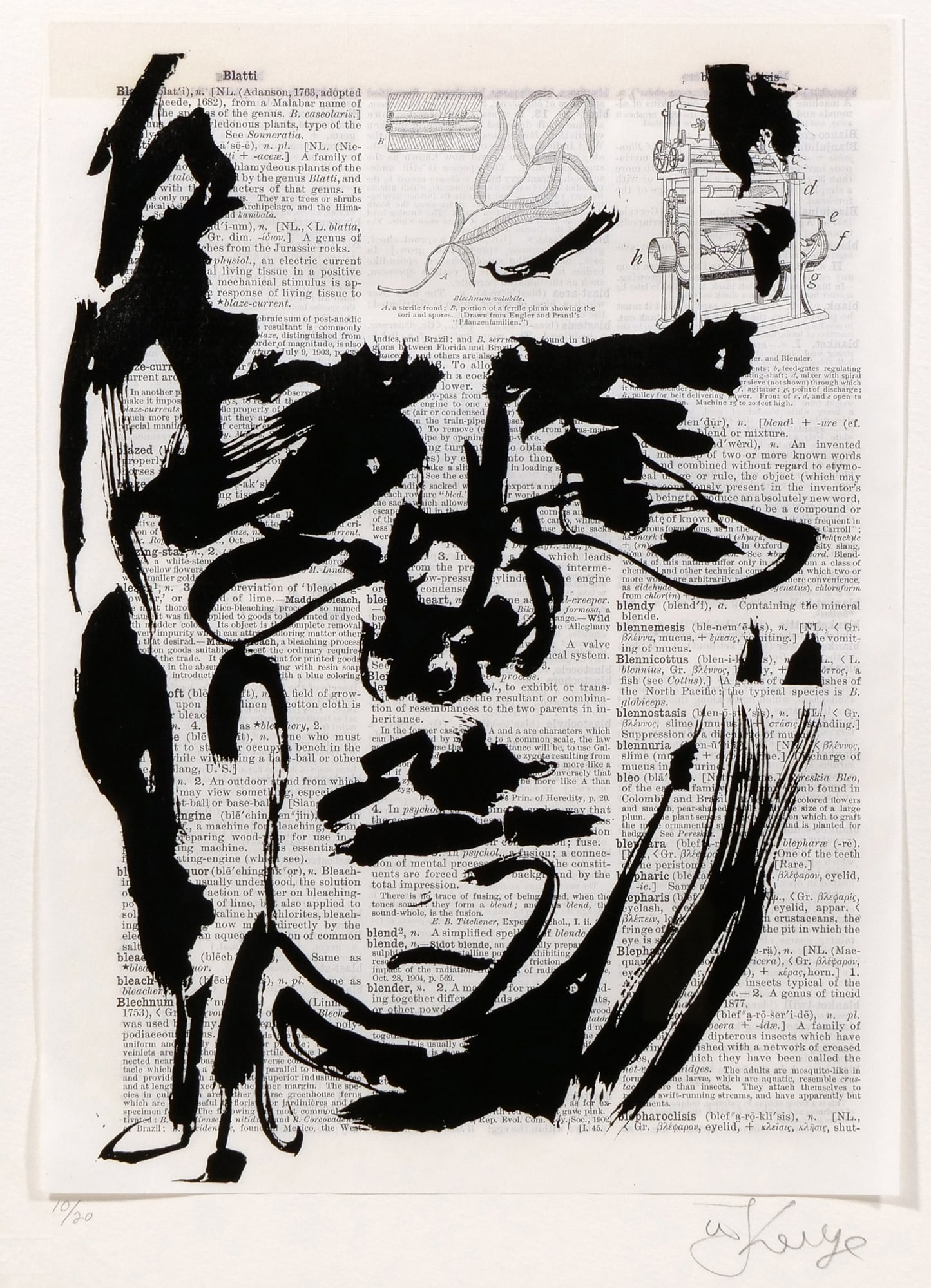 WILLIAM KENTRIDGE (SOUTH AFRICAN, B. 1955) LINOCUT: Universal Archive (Ref. 32) Linocut on paper h. 13.5 x w. 10.5 in., sheet Signed in pencil lower right and numbered 10/20 lower left with a David Krut Print Workshop (DKW) blind stamp in the lower