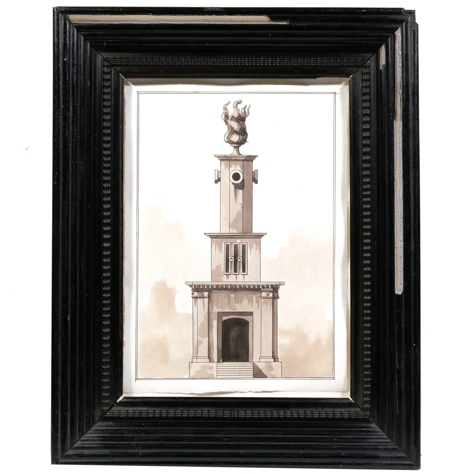 PABLO BRONSTEIN (B.1977): Preliminary Designs for a Lighthouse in the Style of Nicholas Hawksmoor Ink and wash on paper in artist frame, 201413.5 x 9.5 in. (paper, approx.) - h. 19.5 x w. 15.75 in. (frame) Inventory No. 64-36 