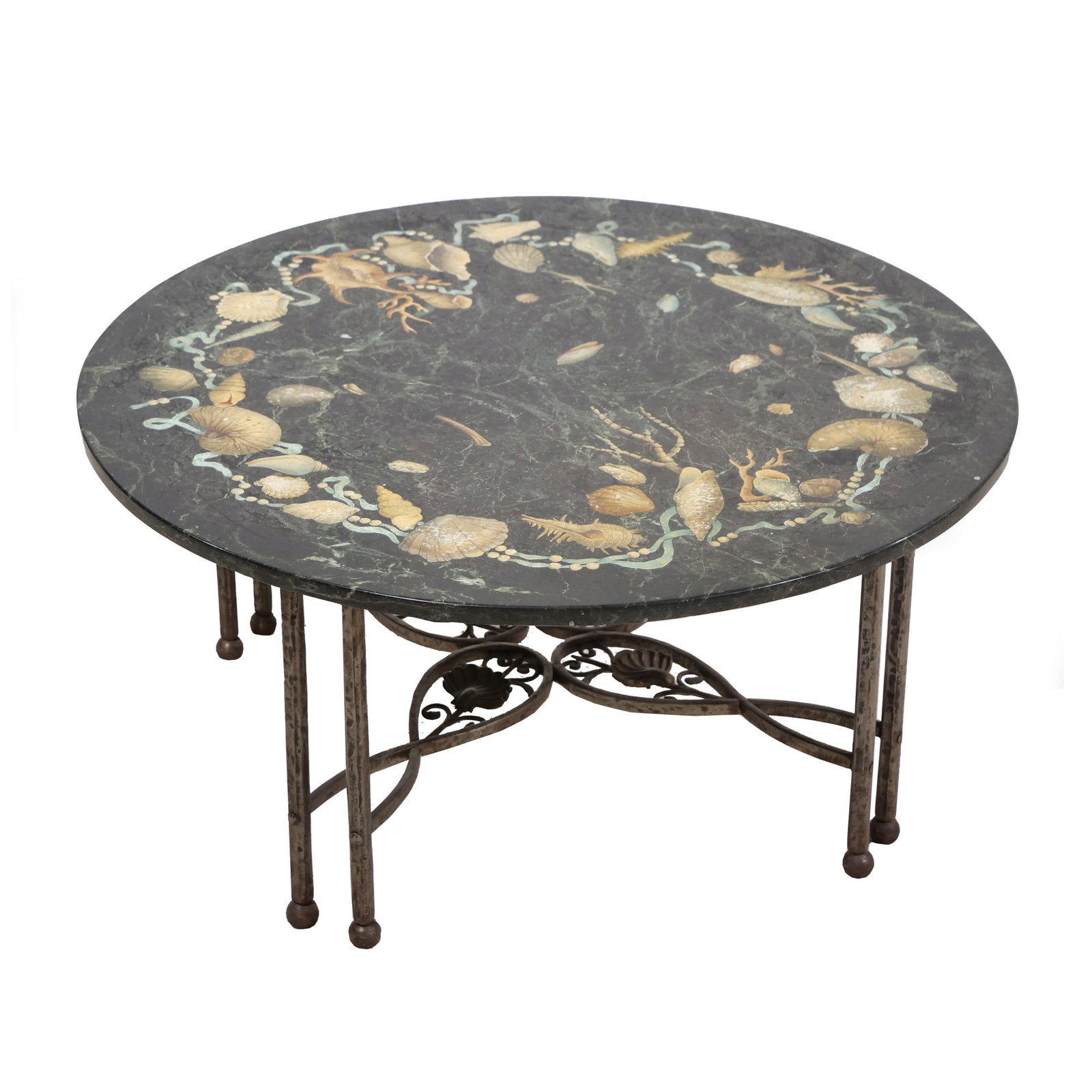 HOLLYWOOD REGENCY PIETRA DURA, MOTHER OF PEARL, AND PAINTED STONE TOP LOW TABLE (1 of 14)
