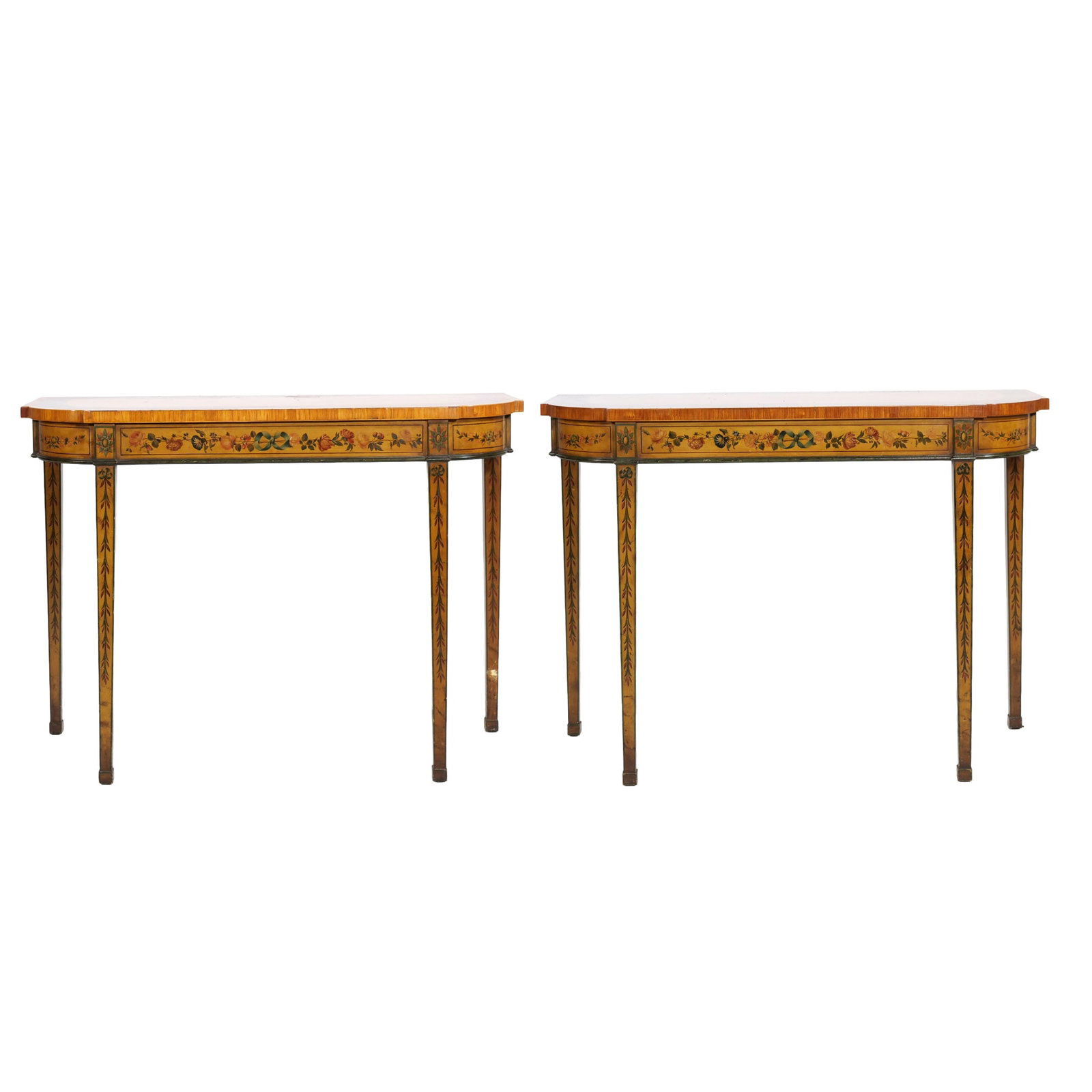 (2pc) PAIR OF SHERATON STYLE PAINT DECORATED SIDE TABLES (1 of 14)